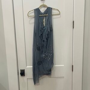 Elegant Silk Blue Midi Dress w/Rhinestone and Silver Accents